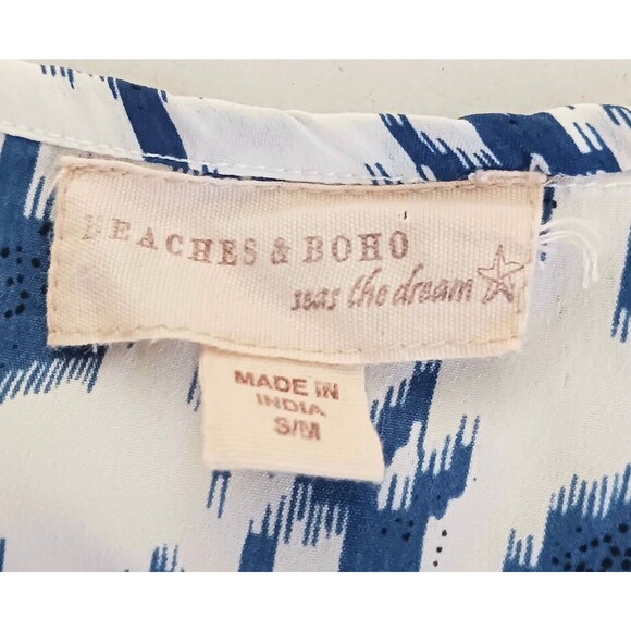 Beaches & Boho Swim Cover Up Blue Ikat Coral Tassel Fringe S/M - Picture 5 of 8